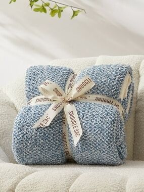 Snuggle Sac Plush Blue And White Cozy Super Soft Bouclé Throw Blanket